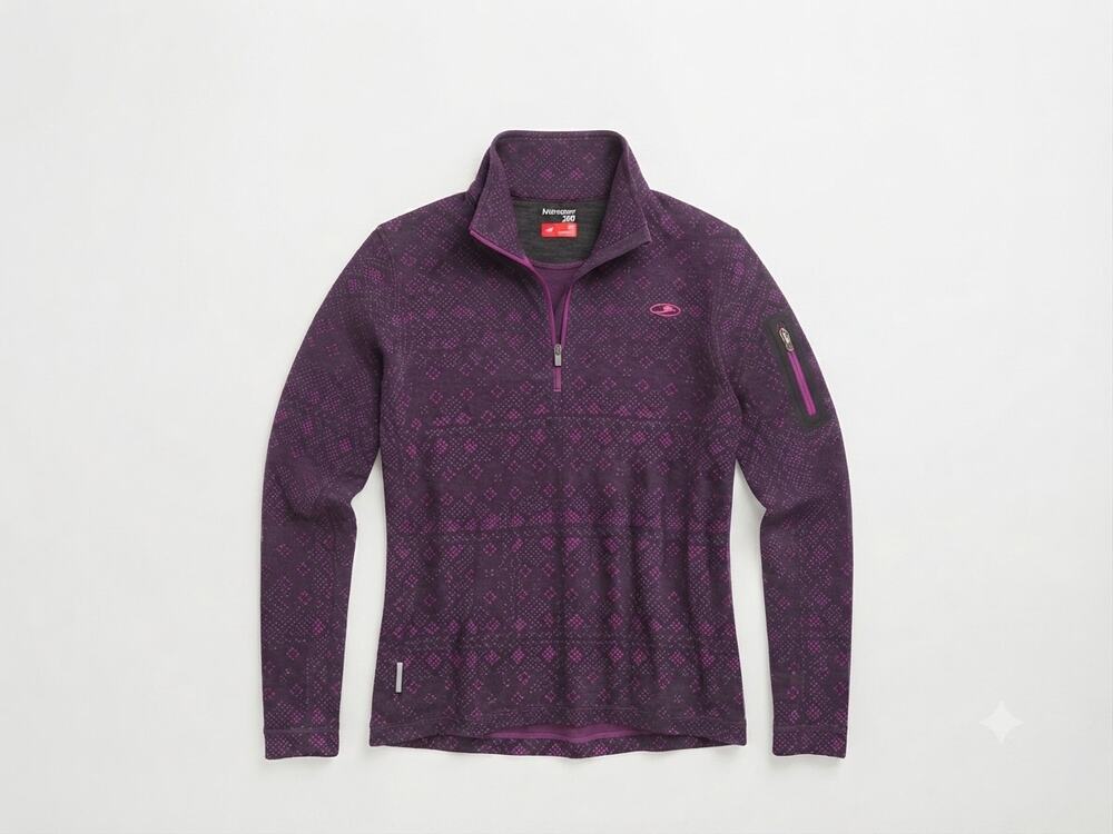 Icebreaker M Merino Wool Body Fit 260 Purple Black Quarter Zip Sweater Ski